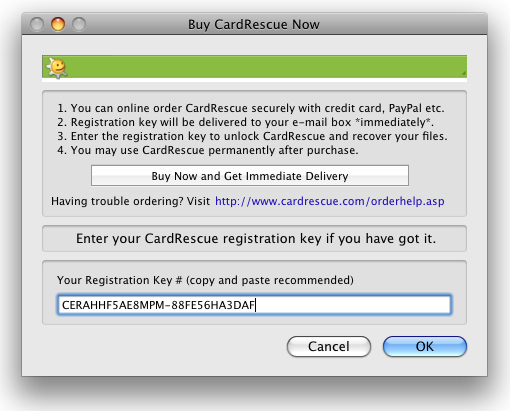 card recovery registration key